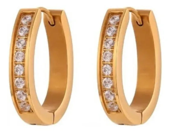 Aretes Mujer Oro Rosa Laminado Con Brillantes