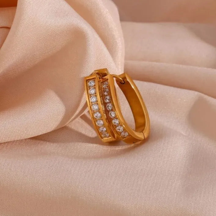 Aretes Mujer Oro Rosa Laminado Con Brillantes