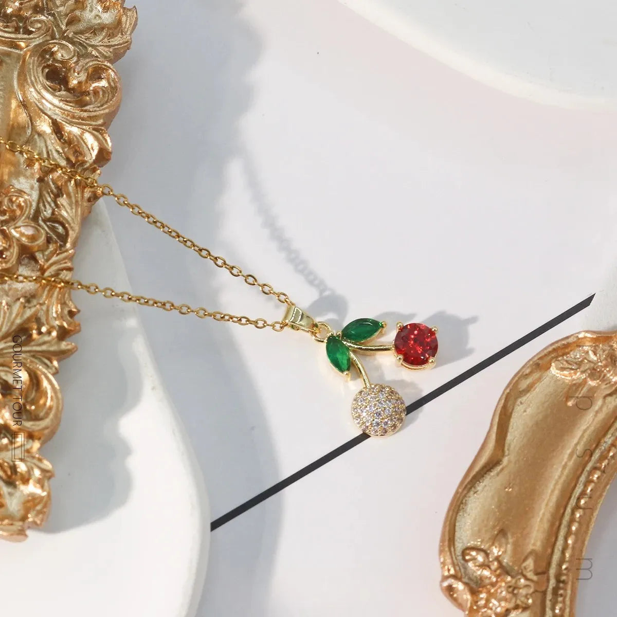 Collar Para Mujer Niña Dije Cerezas Circonios Oro Laminado
