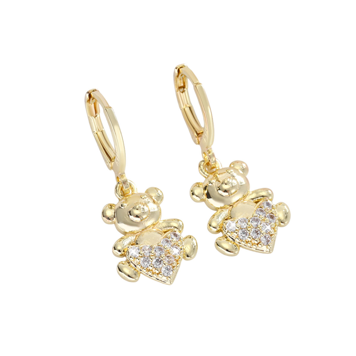 Aretes Candonga Mujer Osito Corazón Oro Laminado Circonios