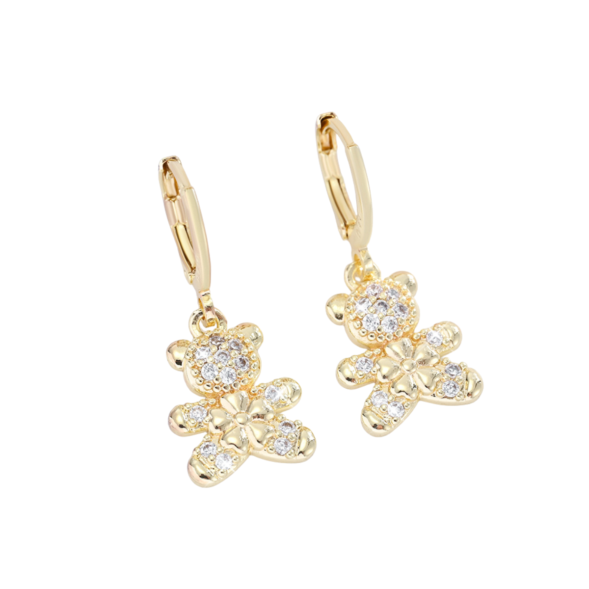 Aretes Candonga Mujer Osito Flor Oro Laminado Circonios