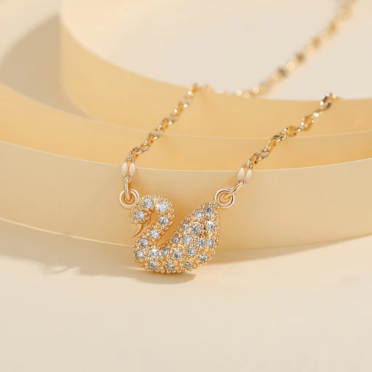 Collar Mujer Niña Dije Cisne Oro Rosa Circonios
