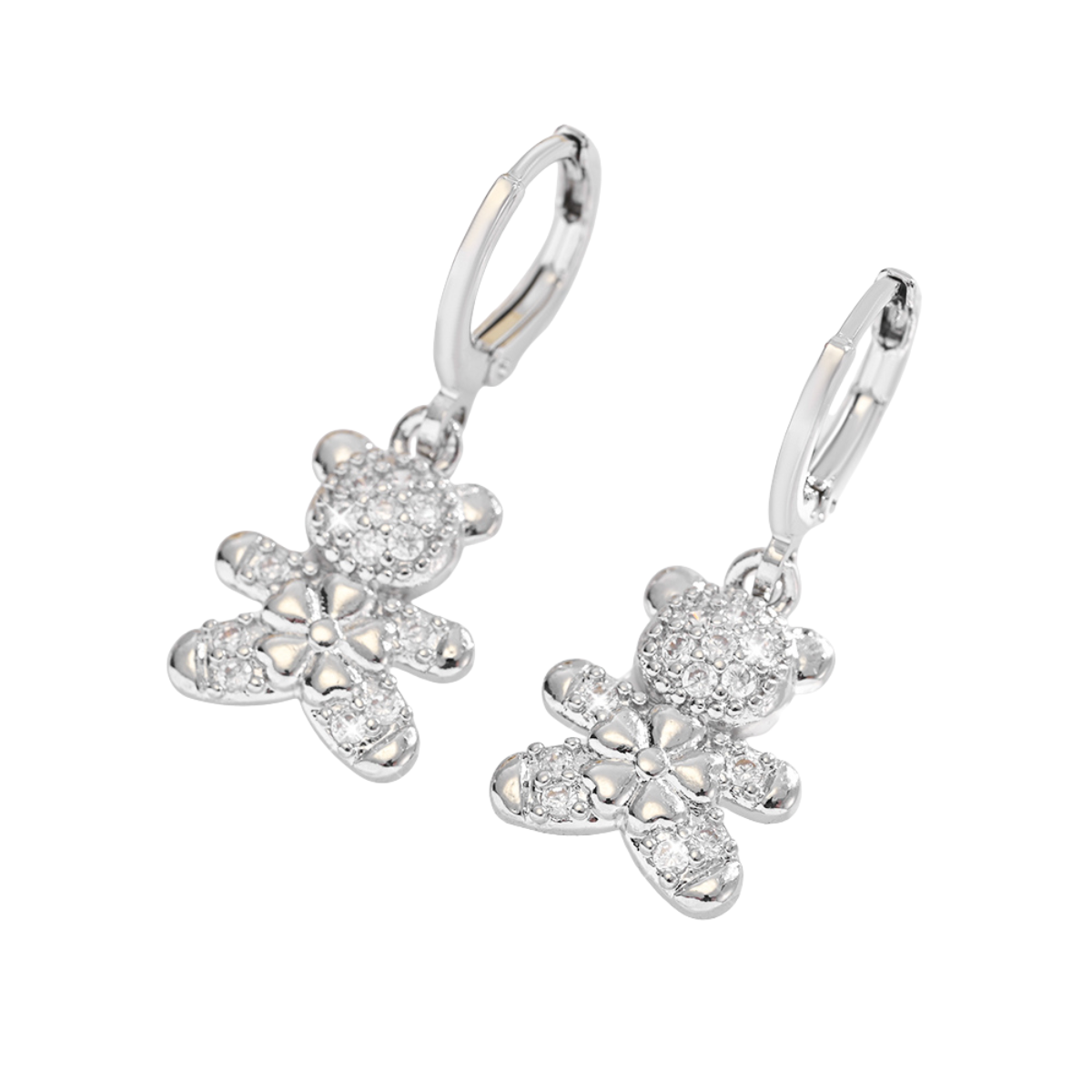 Aretes Candonga Mujer Osito Flor Oro Laminado Circonios