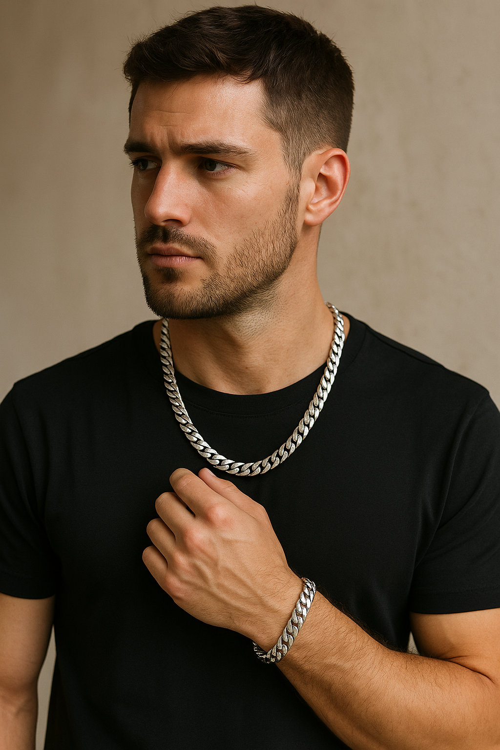 Set Juego Collar + Pulsera de Acero Inoxidable