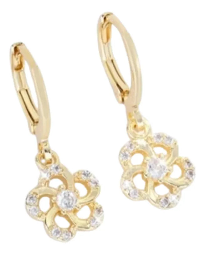 Arete Candonga Mujer Molino De Viento Oro Laminado Circonios