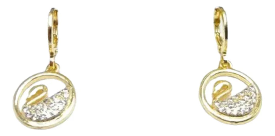 Aretes Para Mujer Niña Cisnes Oro Laminado 18 K Circonios Brillantes