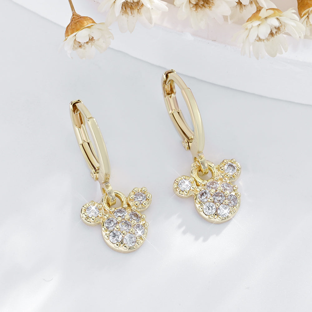 Aretes Magic Mouse Dorado & Plateado Medianos Oro Laminado y Circonios