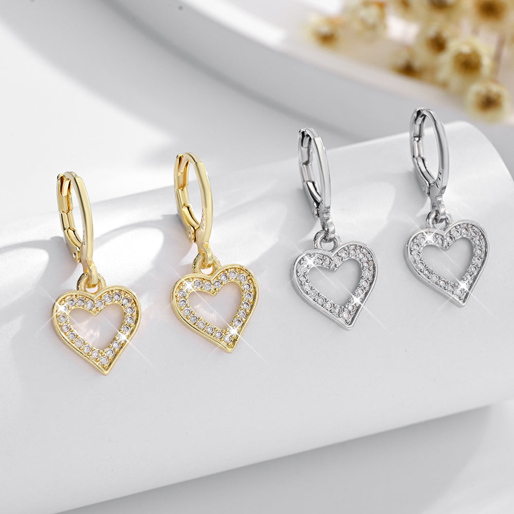 Set Juego Aretes Corazón Brillantes con Oro Laminado 18K 💖✨