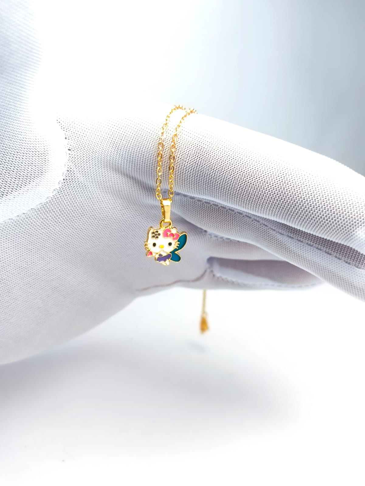 Set Juego Collar+Pulsera+Anillo y Aretes Hada Gatito con baño de oro Oro Laminado Rosa 18K
