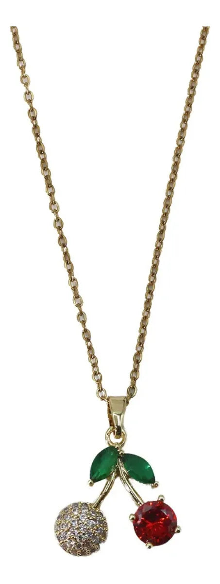 Collar Para Mujer Niña Dije Cerezas Circonios Oro Laminado