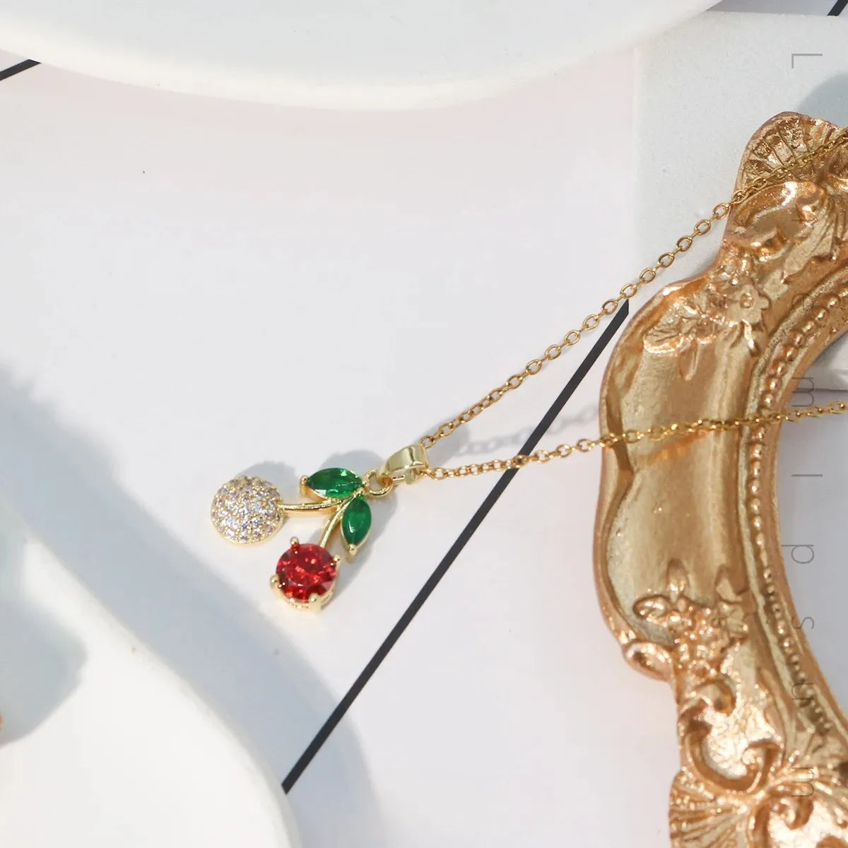 Collar Para Mujer Niña Dije Cerezas Circonios Oro Laminado