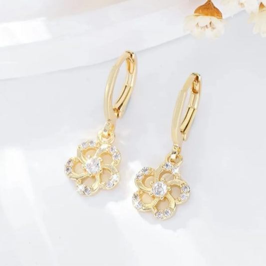 Arete Candonga Mujer Molino De Viento Oro Laminado Circonios