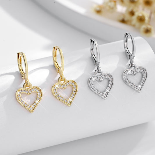 Set Juego Aretes Corazón Brillantes con Oro Laminado 18K 💖✨